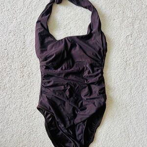 Miraclesuit Elegant Dark Chocolate Brown One-Piece Slimming Halter Swimsuit